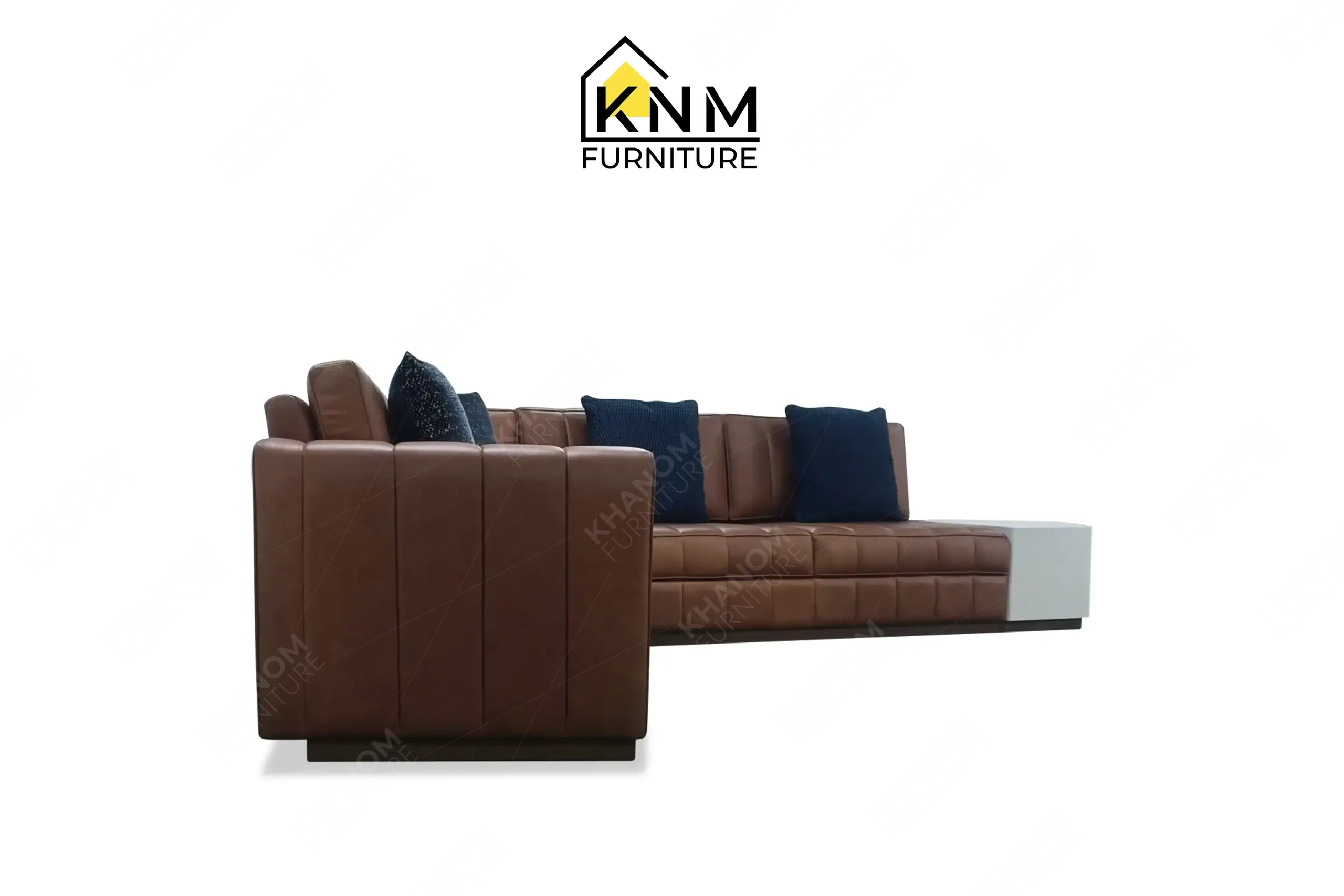 Large leather L-shaped sectional sofa manufactured by Khanom Furniture (KNM), a leading Hospitality furniture factory Vietnam.