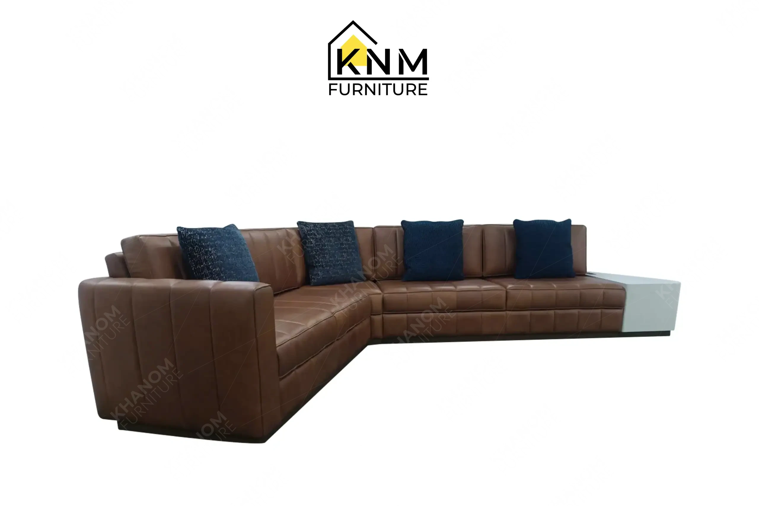 Large leather L-shaped sectional sofa manufactured by Khanom Furniture (KNM), a leading Hospitality furniture factory Vietnam.