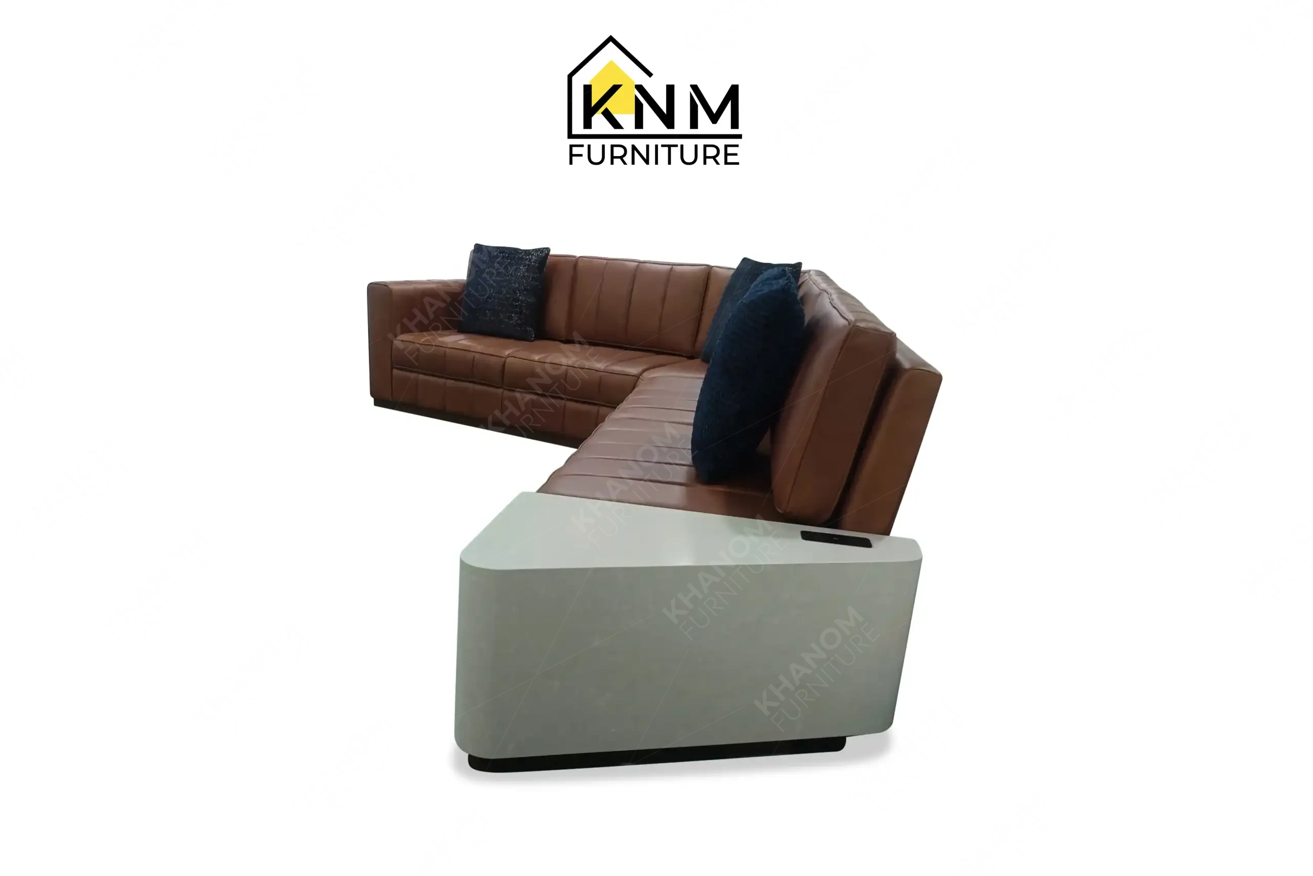 Large leather L-shaped sectional sofa manufactured by Khanom Furniture (KNM), a leading Hospitality furniture factory Vietnam.