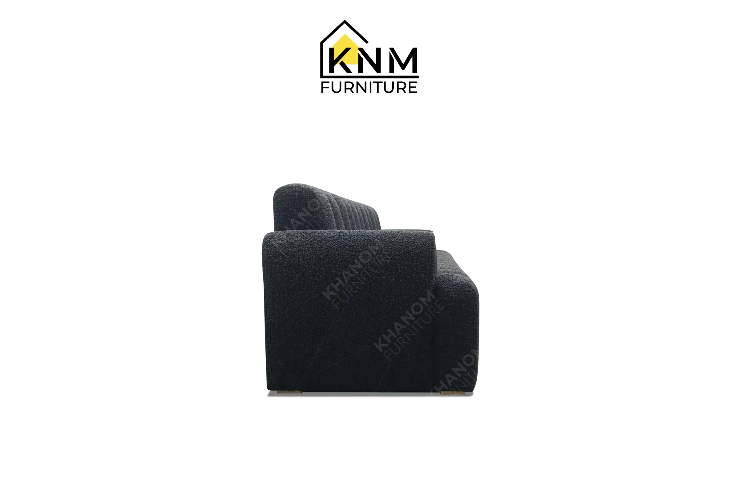 Deep channel tufted sofa in dark textured fabric custom made by Khanom Furniture (KNM), a premium Upholstery factory Vietnam.