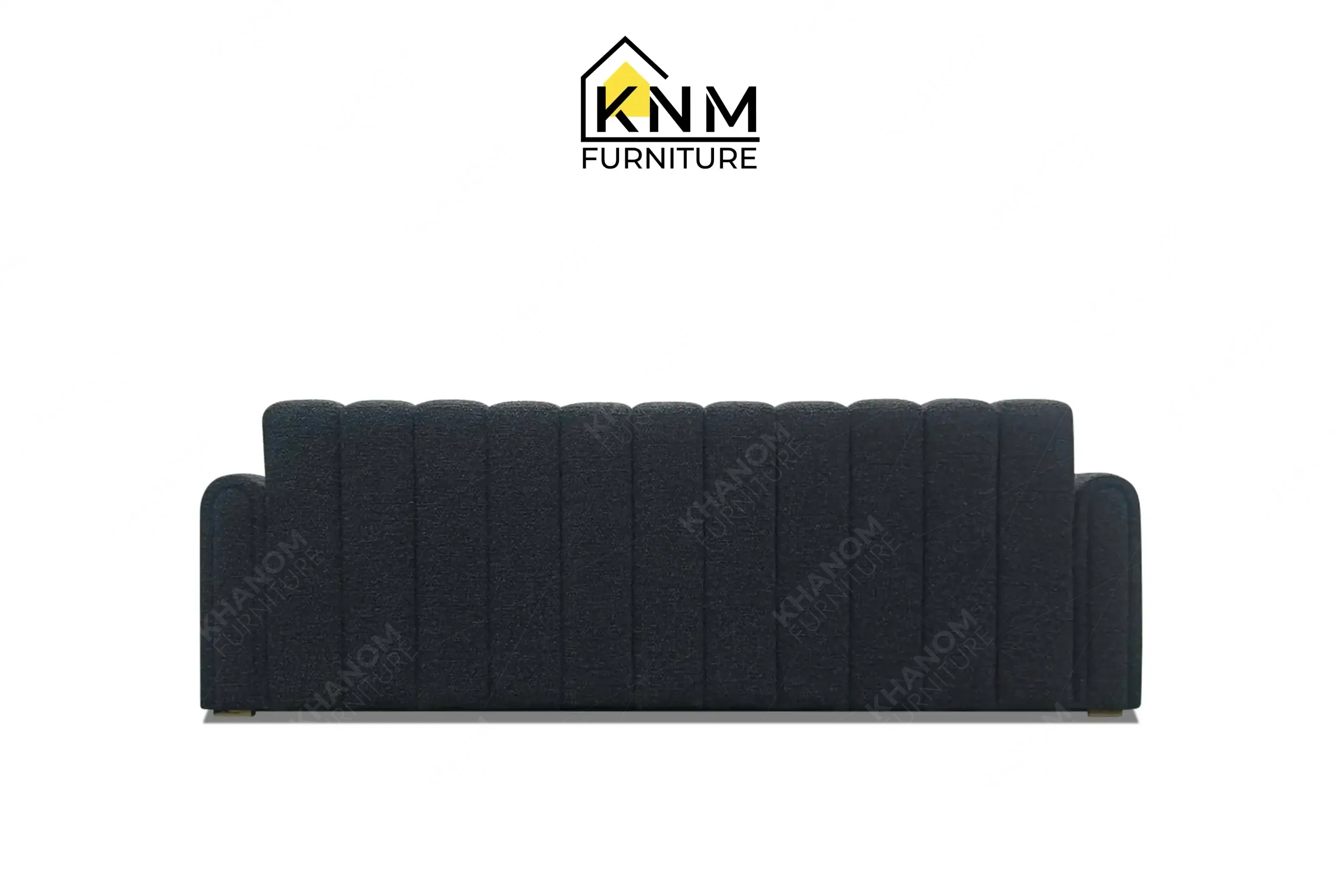Deep channel tufted sofa in dark textured fabric custom made by Khanom Furniture (KNM), a premium Upholstery factory Vietnam.
