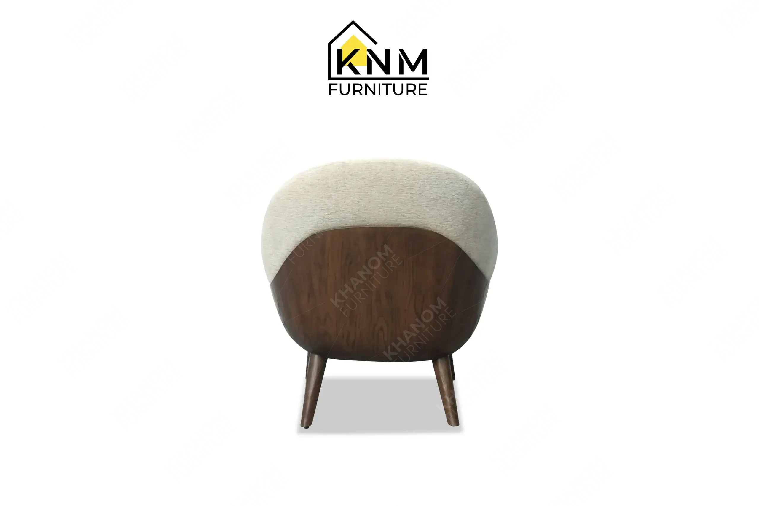 Minimalist cream armchair with dark wood legs tailored by Khanom Furniture (KNM), a Solid Wood Furniture Factory Vietnam.
