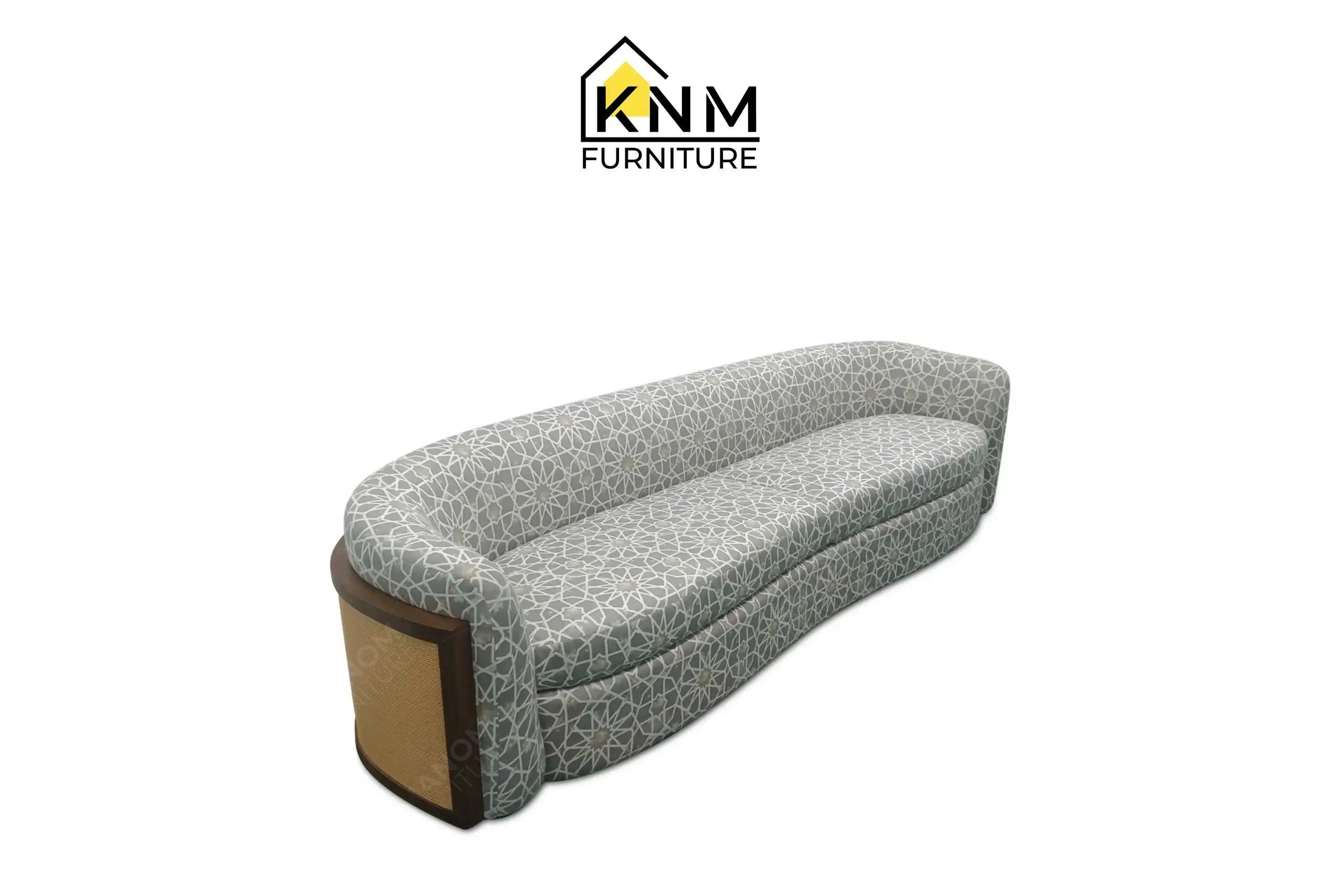Geometric pattern curved sofa custom made by Khanom Furniture (KNM), a high-end Custom furniture factory Vietnam.