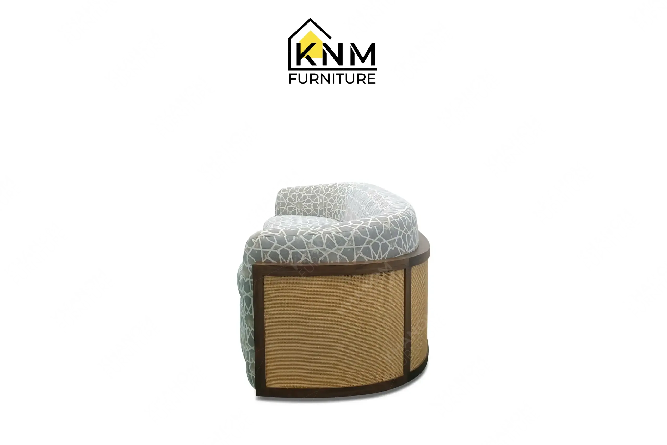 Geometric pattern curved sofa custom made by Khanom Furniture (KNM), a high-end Custom furniture factory Vietnam.