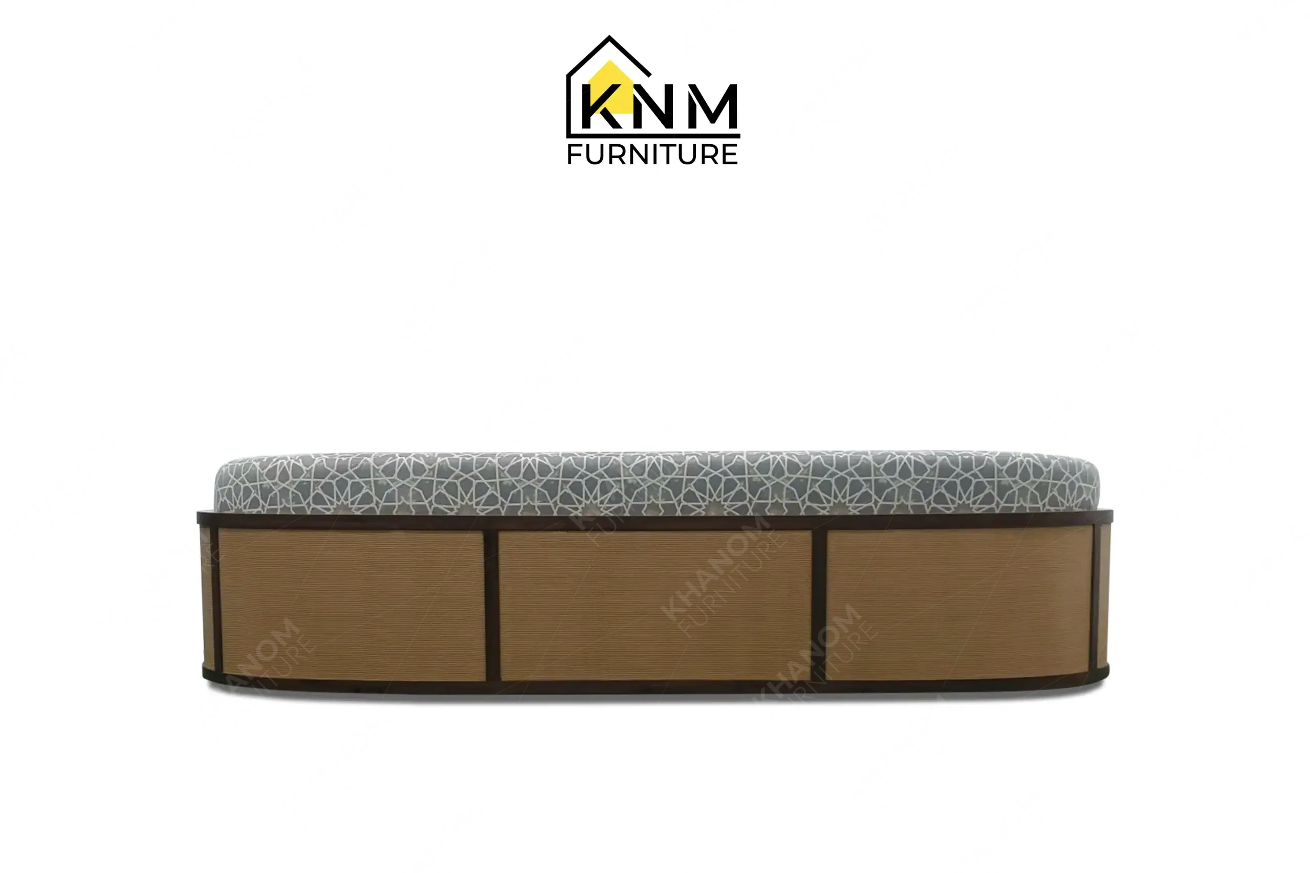 Geometric pattern curved sofa custom made by Khanom Furniture (KNM), a high-end Custom furniture factory Vietnam.