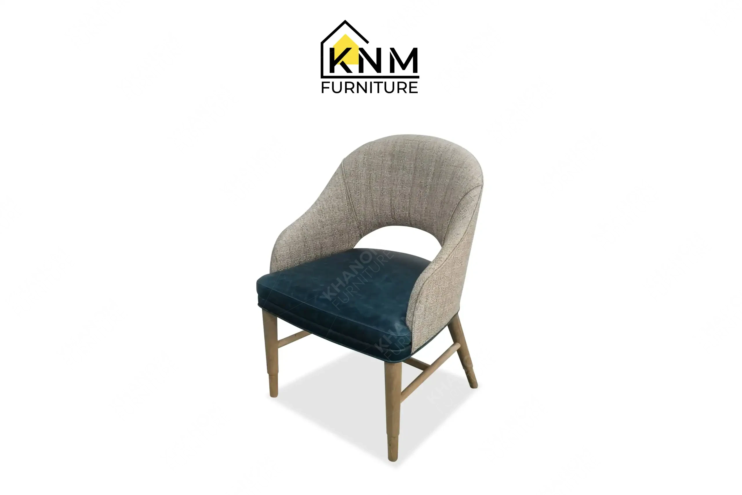 Shell-back dining chair with dual-tone upholstery crafted by Khanom Furniture (KNM), a Vietnam Wooden Furniture Manufacturer.