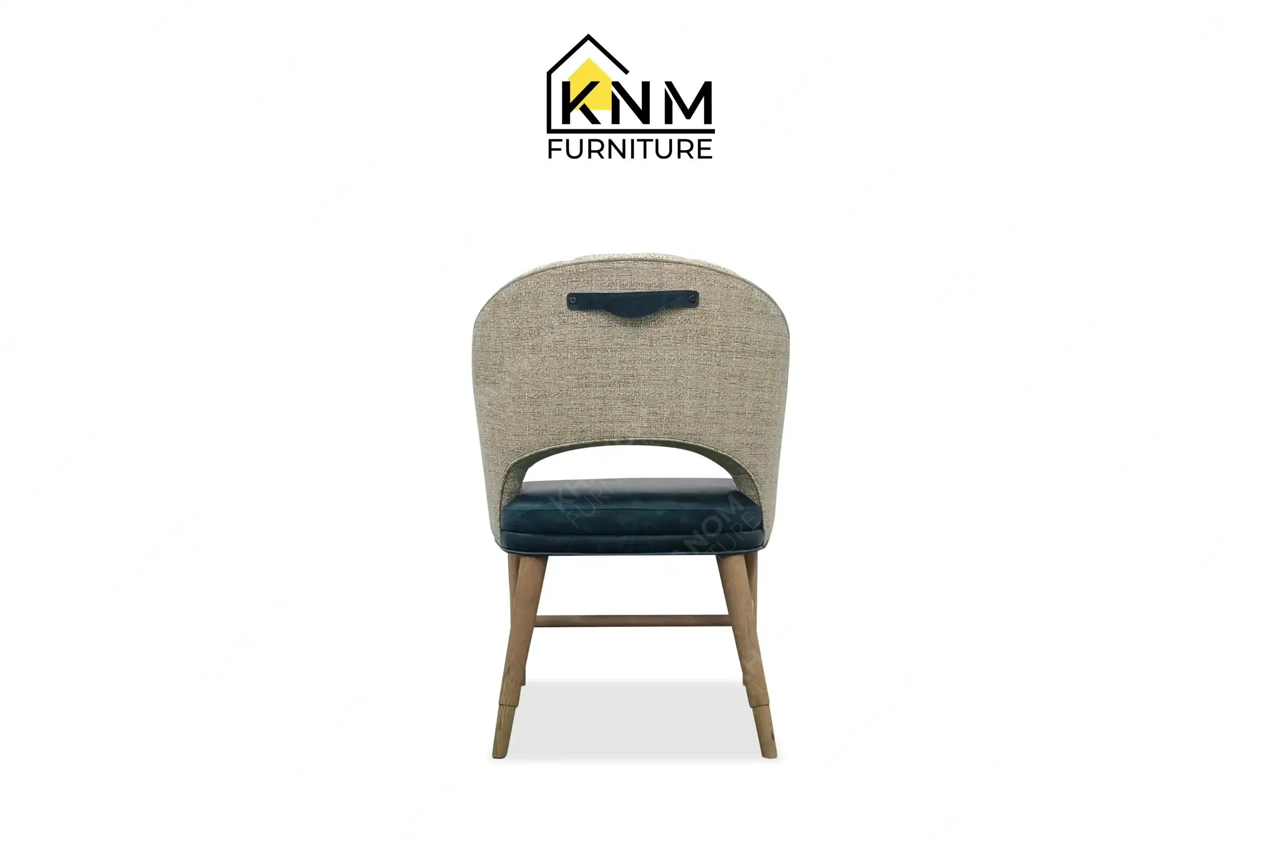 Shell-back dining chair with dual-tone upholstery crafted by Khanom Furniture (KNM), a Vietnam Wooden Furniture Manufacturer.