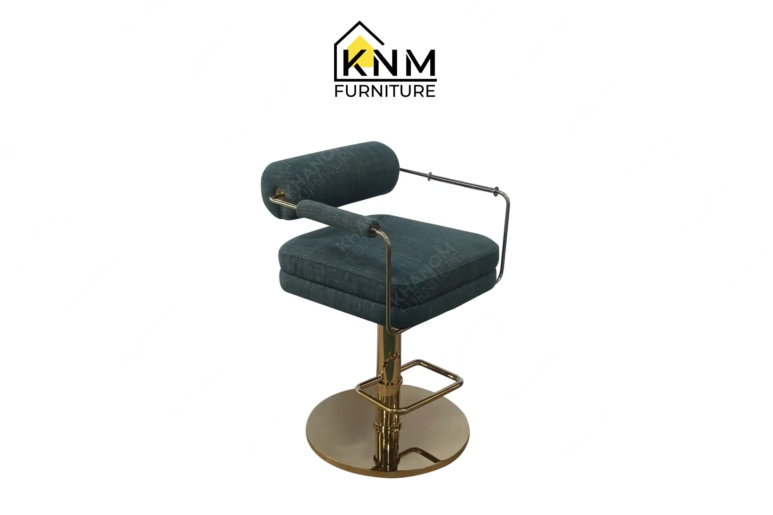Custom green velvet bar stool with brass finish manufactured by Khanom Furniture (KNM), a leading Metal factory Vietnam.