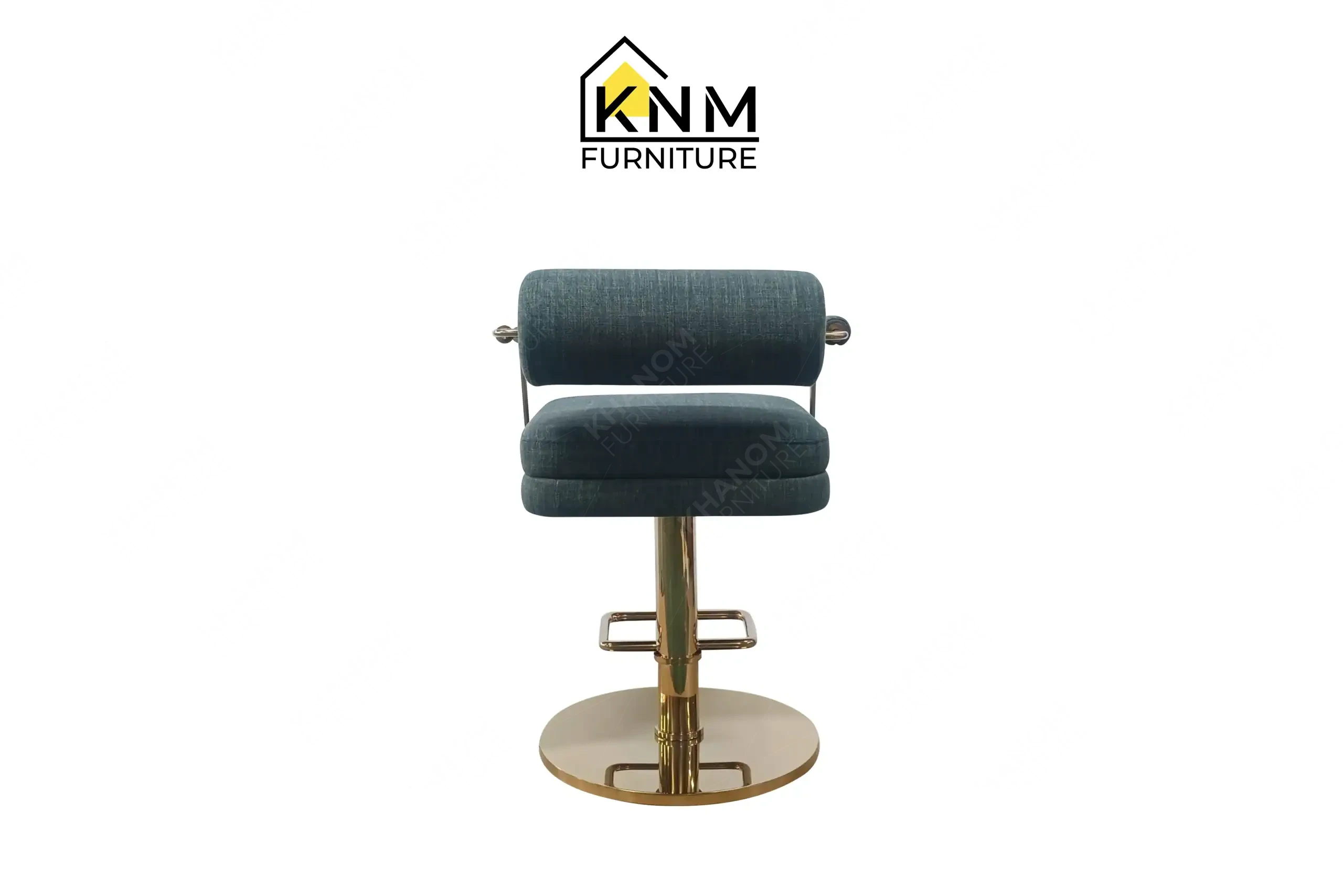 Custom green velvet bar stool with brass finish manufactured by Khanom Furniture (KNM), a leading Metal factory Vietnam.