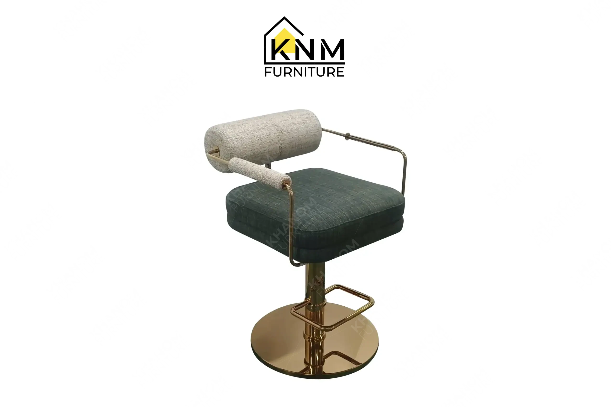High-end gold plated bar stool with bolster back produced by Khanom Furniture (KNM), a specialized Custom Metal Parts Manufacturer Vietnam.