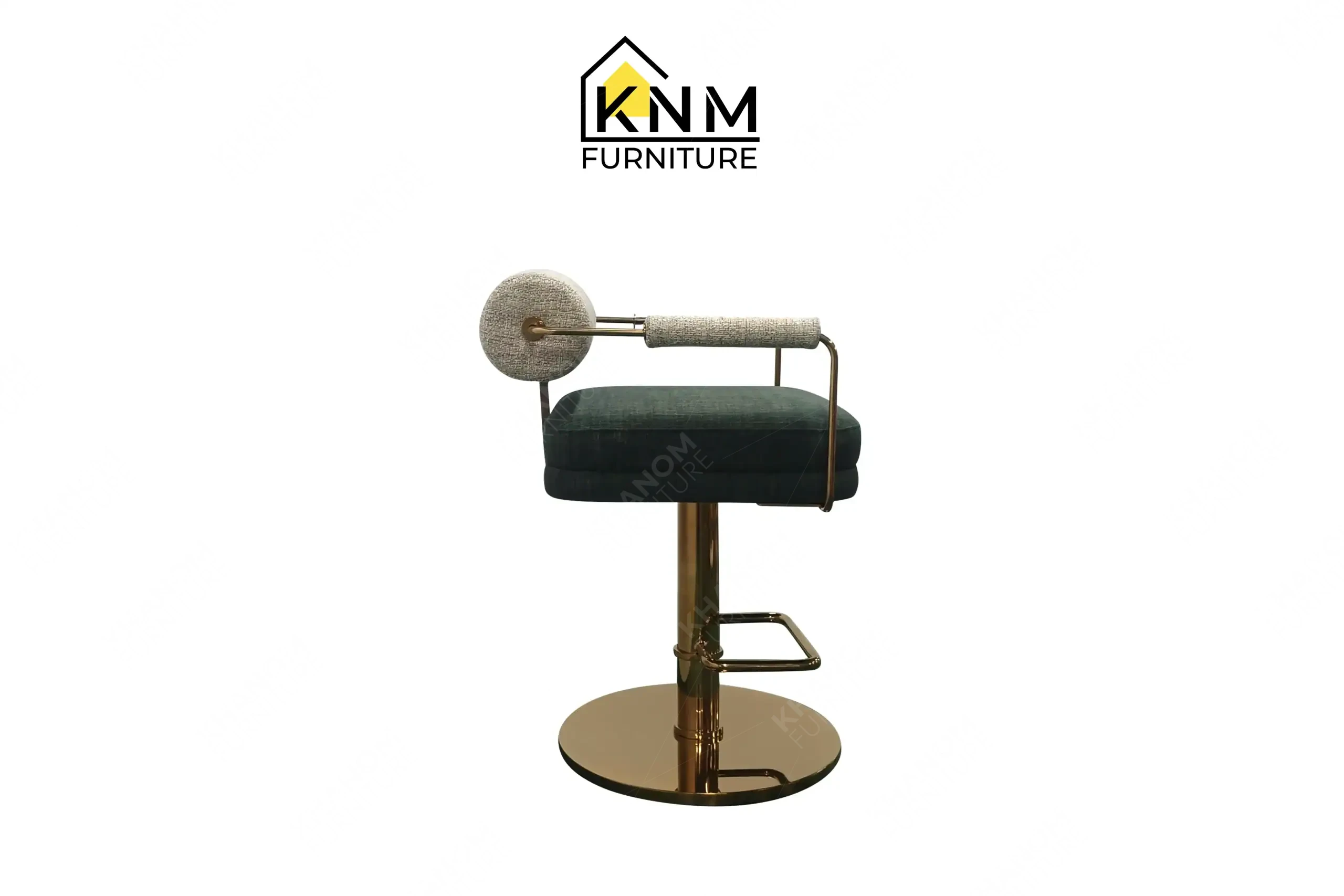 High-end gold plated bar stool with bolster back produced by Khanom Furniture (KNM), a specialized Custom Metal Parts Manufacturer Vietnam.