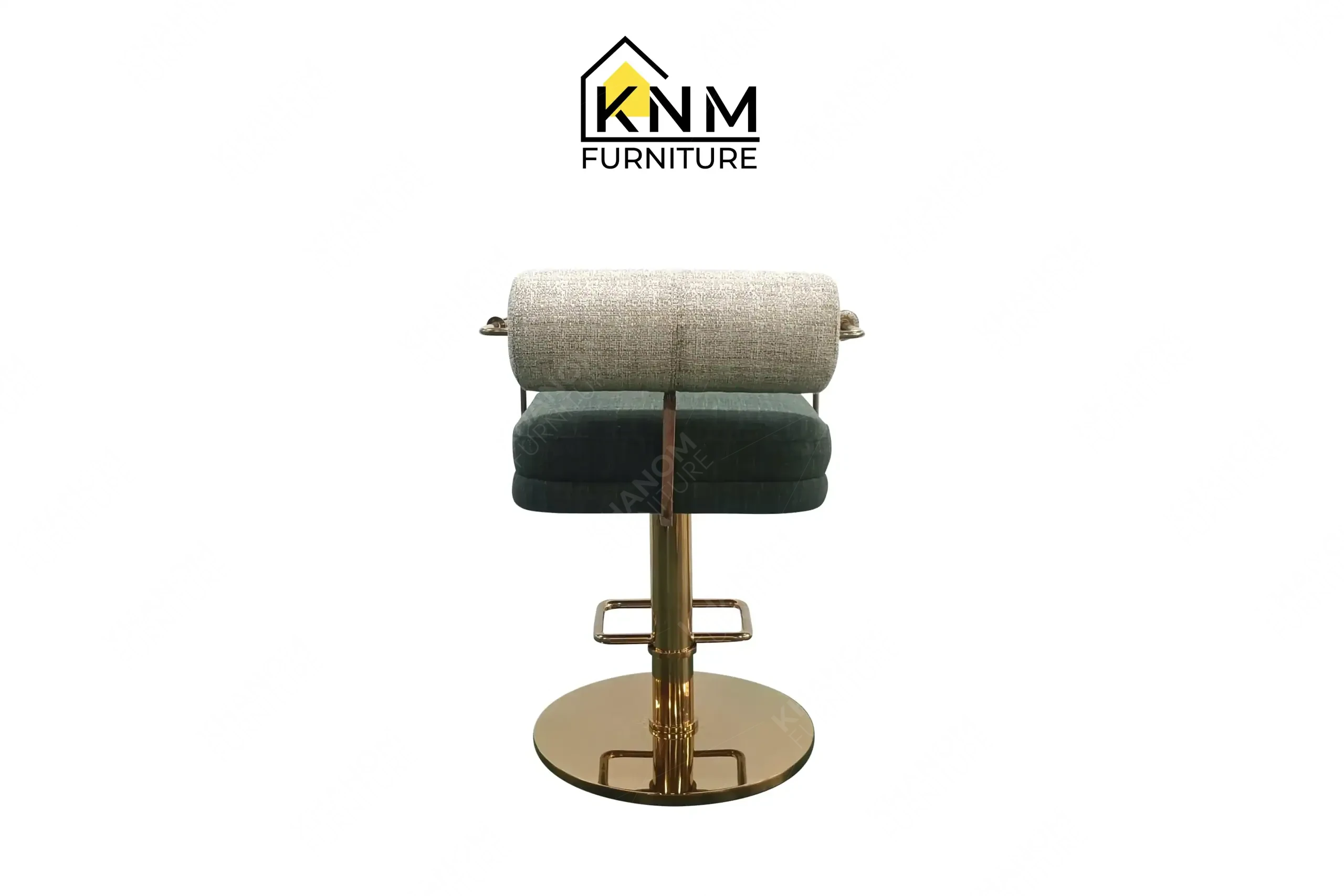 High-end gold plated bar stool with bolster back produced by Khanom Furniture (KNM), a specialized Custom Metal Parts Manufacturer Vietnam.