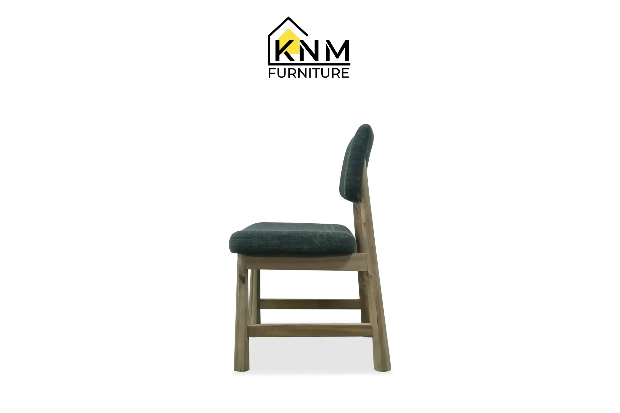 Sturdy wooden dining chair with dark grey upholstery manufactured by Khanom Furniture (KNM), a trusted Solid Wood Furniture Factory Vietnam.