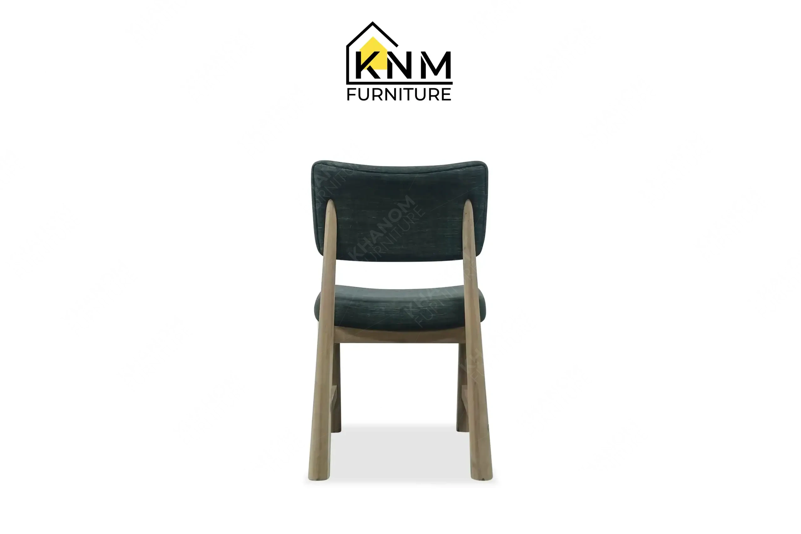 Sturdy wooden dining chair with dark grey upholstery manufactured by Khanom Furniture (KNM), a trusted Solid Wood Furniture Factory Vietnam.