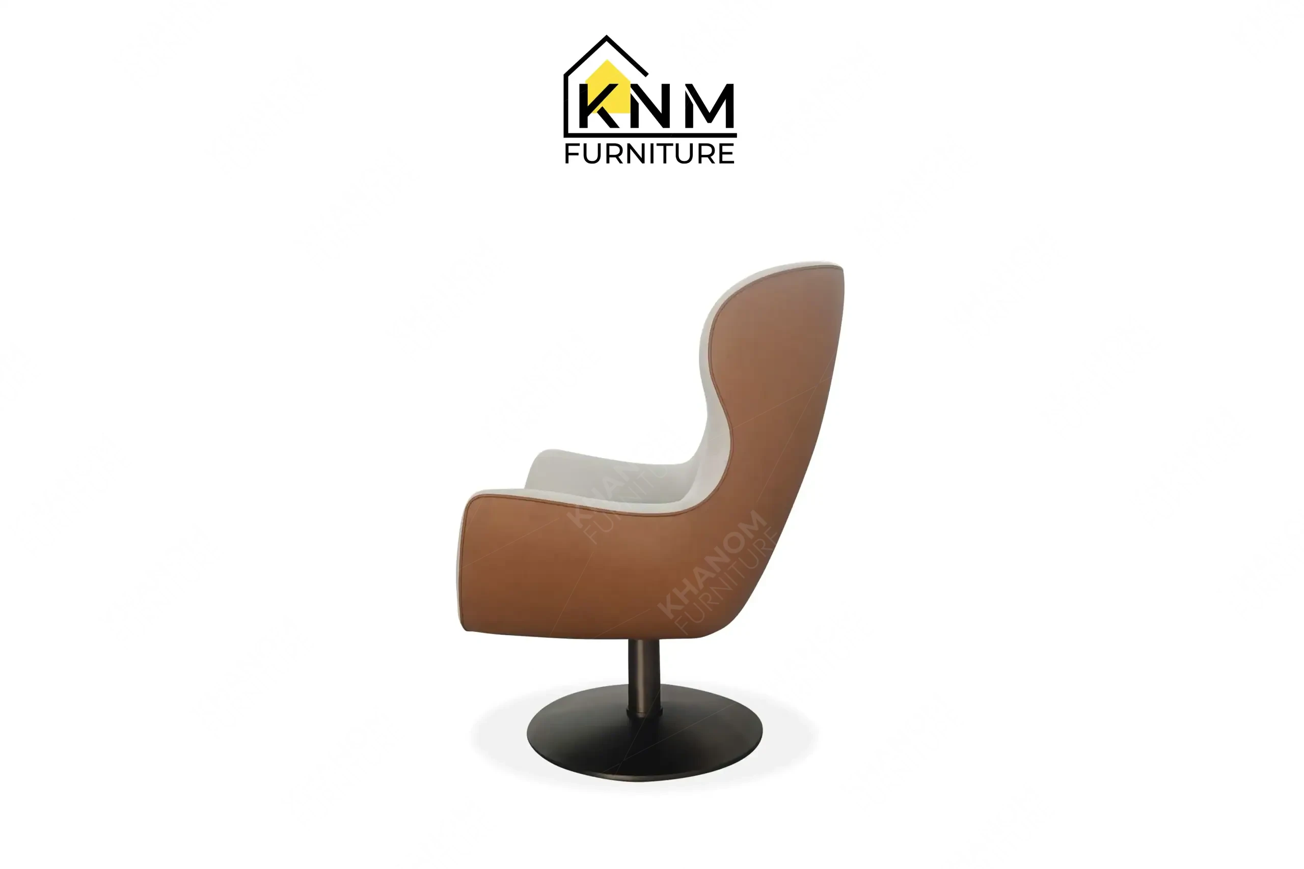Two-tone high back swivel lounge chair produced by Khanom Furniture (KNM), a specialized Chair line factory Vietnam.