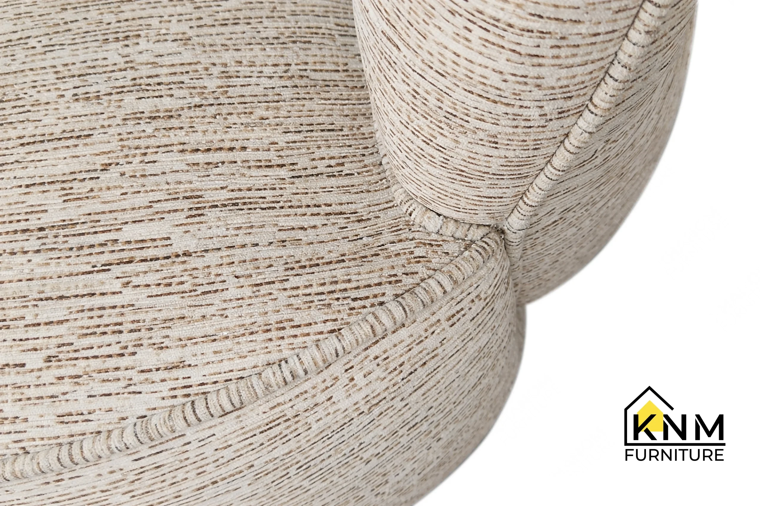 Direct back view of a premium charcoal fabric upholstered hotel lounge chair featuring a metal swivel base, manufactured by Khanom Furniture (KNM Furniture), a dedicated hospitality furniture factory.