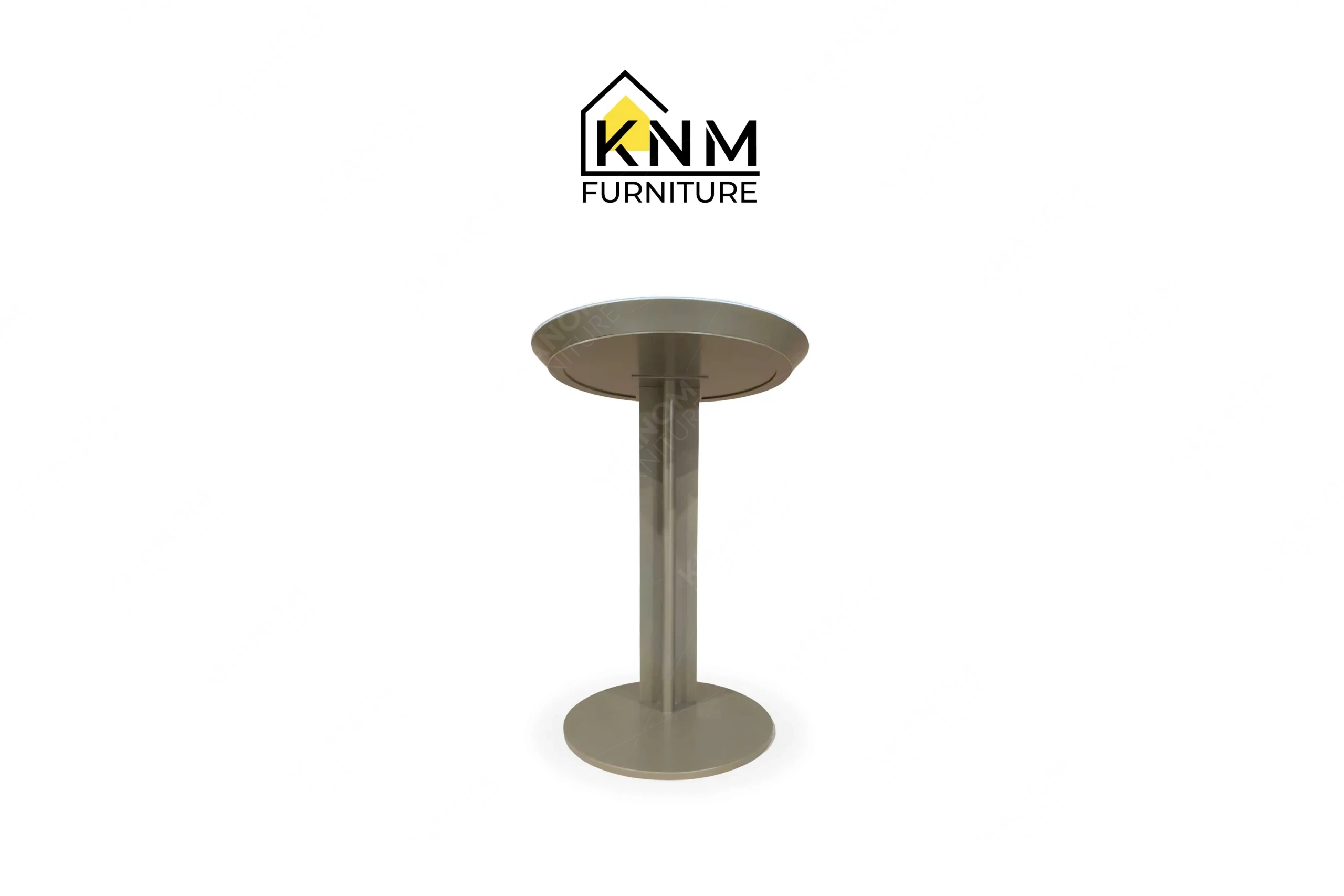 A 3/4 perspective view showing the graceful contemporary lines and premium stone surface of a bespoke hotel C-table, masterfully crafted by Khanom Furniture (KNM Furniture), your trusted custom furniture factory Vietnam.