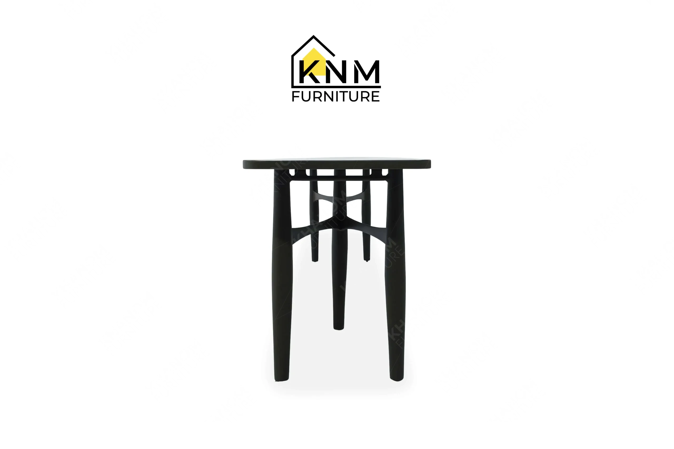 Side profile view of a sturdy contract-grade metal console table featuring a dark bronze finish, produced by Khanom Furniture (KNM Furniture), a dedicated bespoke furniture factory.