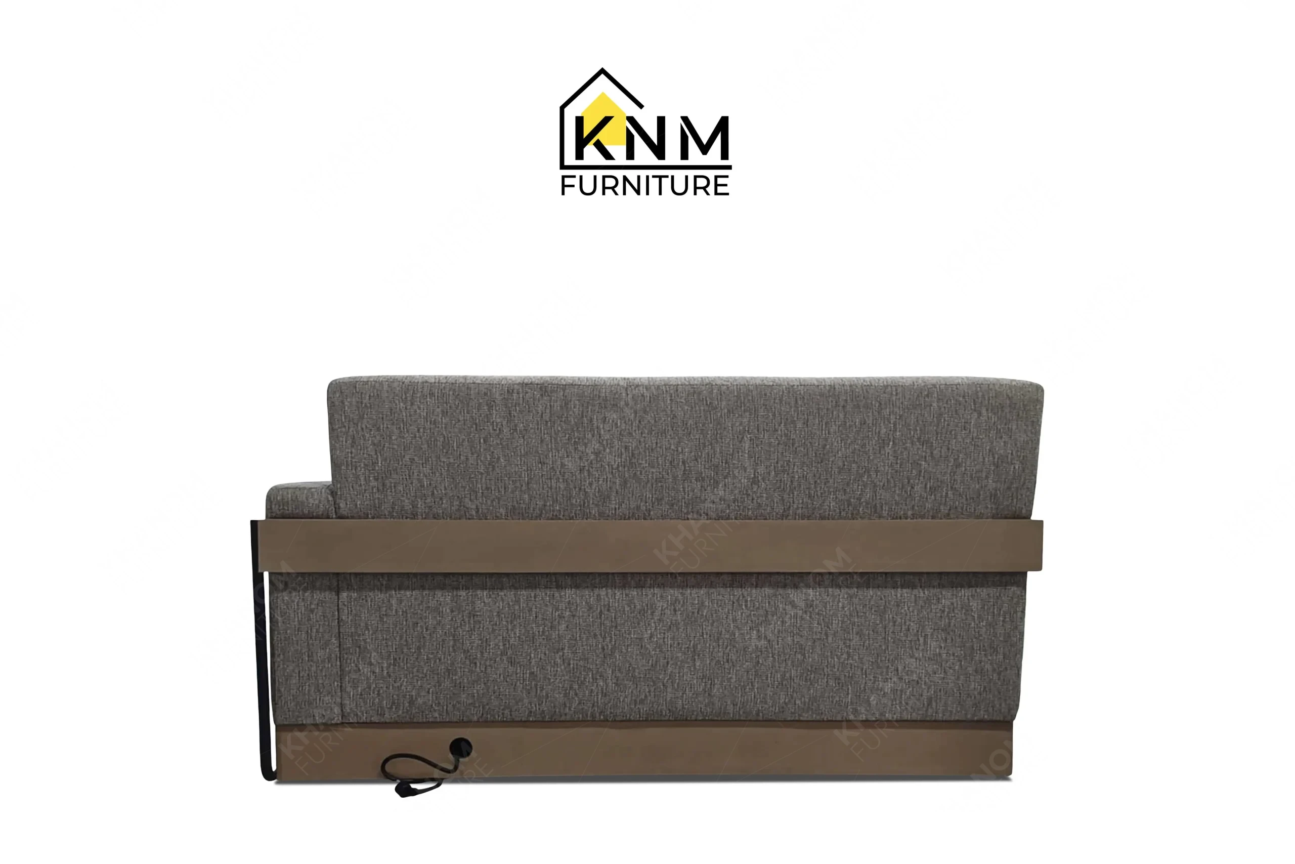 Direct back view of a premium bespoke sectional sofa featuring smooth grey textured exterior upholstery, manufactured by Khanom Furniture (KNM Furniture), a dedicated contract furniture manufacturer.