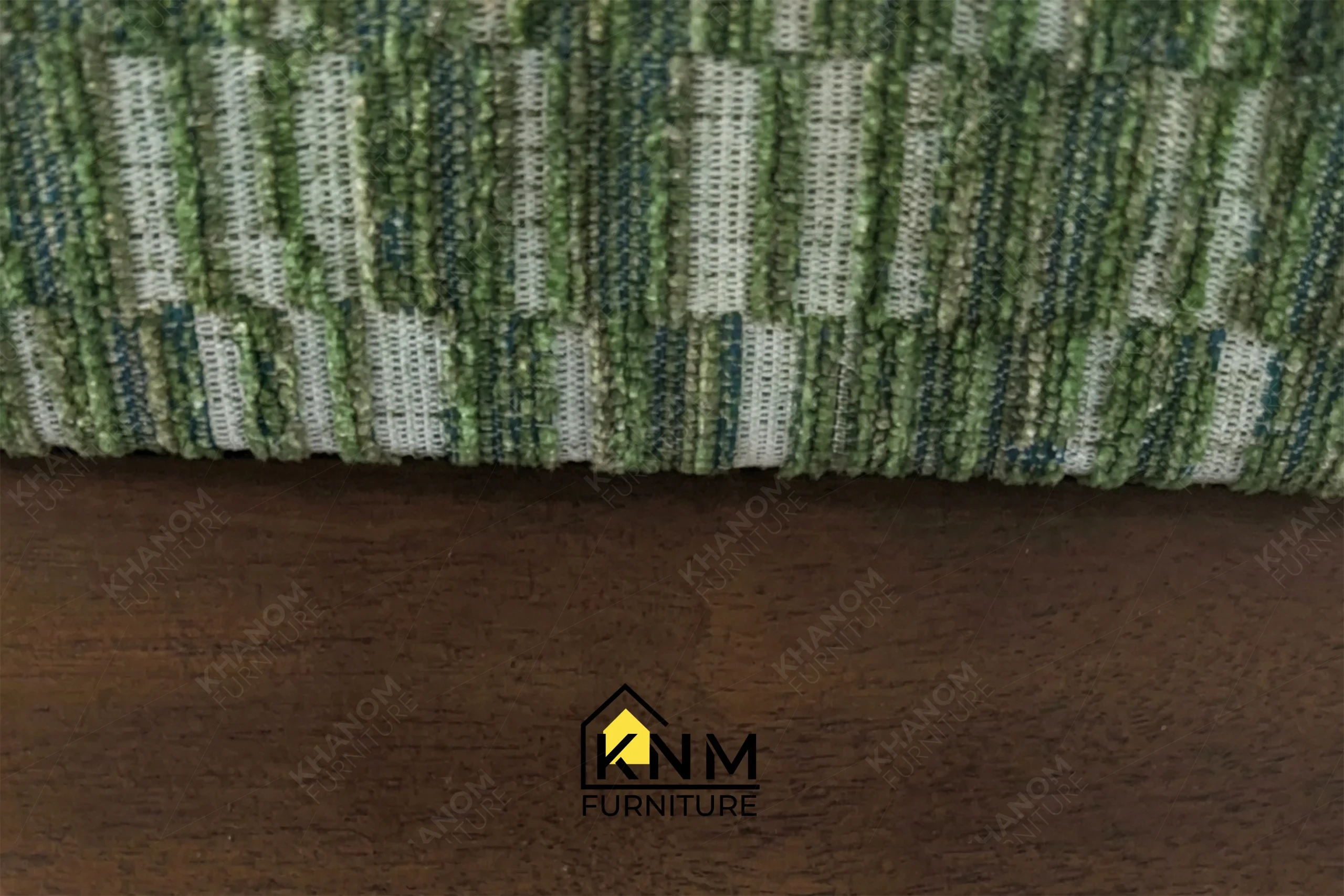 Zoom detail showcasing the premium materials and flawless finishing of a bespoke dining chair, meticulously manufactured by Khanom Furniture (KNM Furniture), your reliable upholstery factory Vietnam.