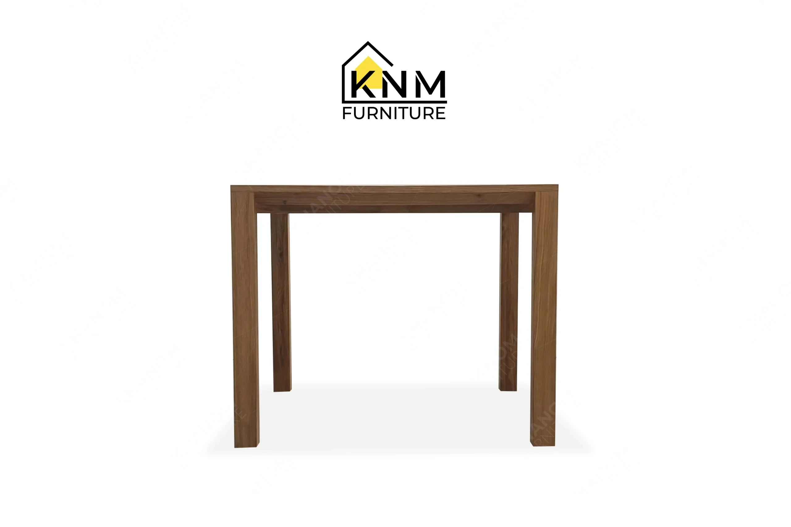This front view displays the white oak Fenix ADA table manufactured by Khanom Furniture, featuring a solid wood frame and a durable laminate inset.