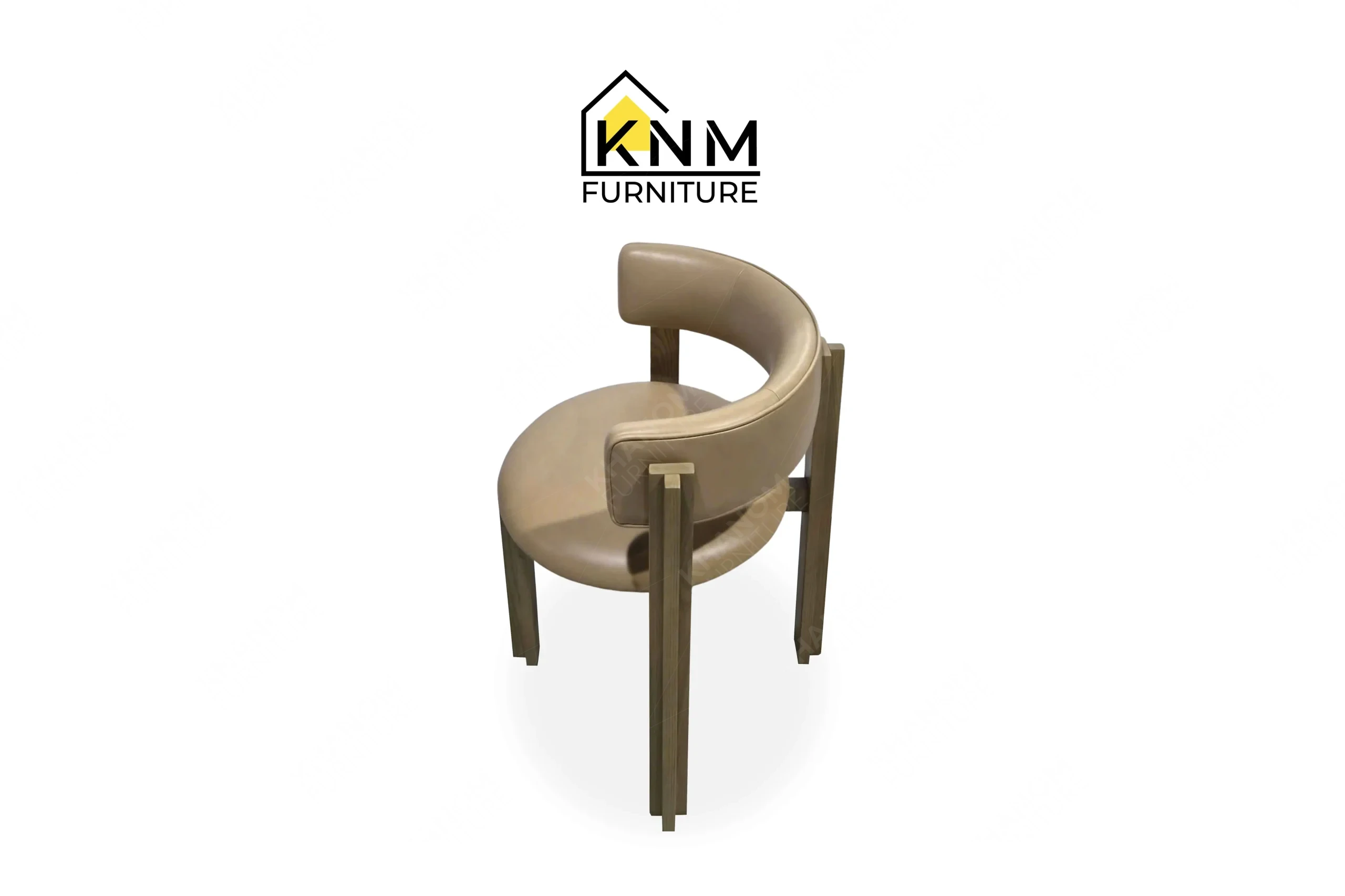 The side profile of the solid ash curved back dining chair highlights the structural wood proportions and backrest pitch specified by Khanom Furniture.