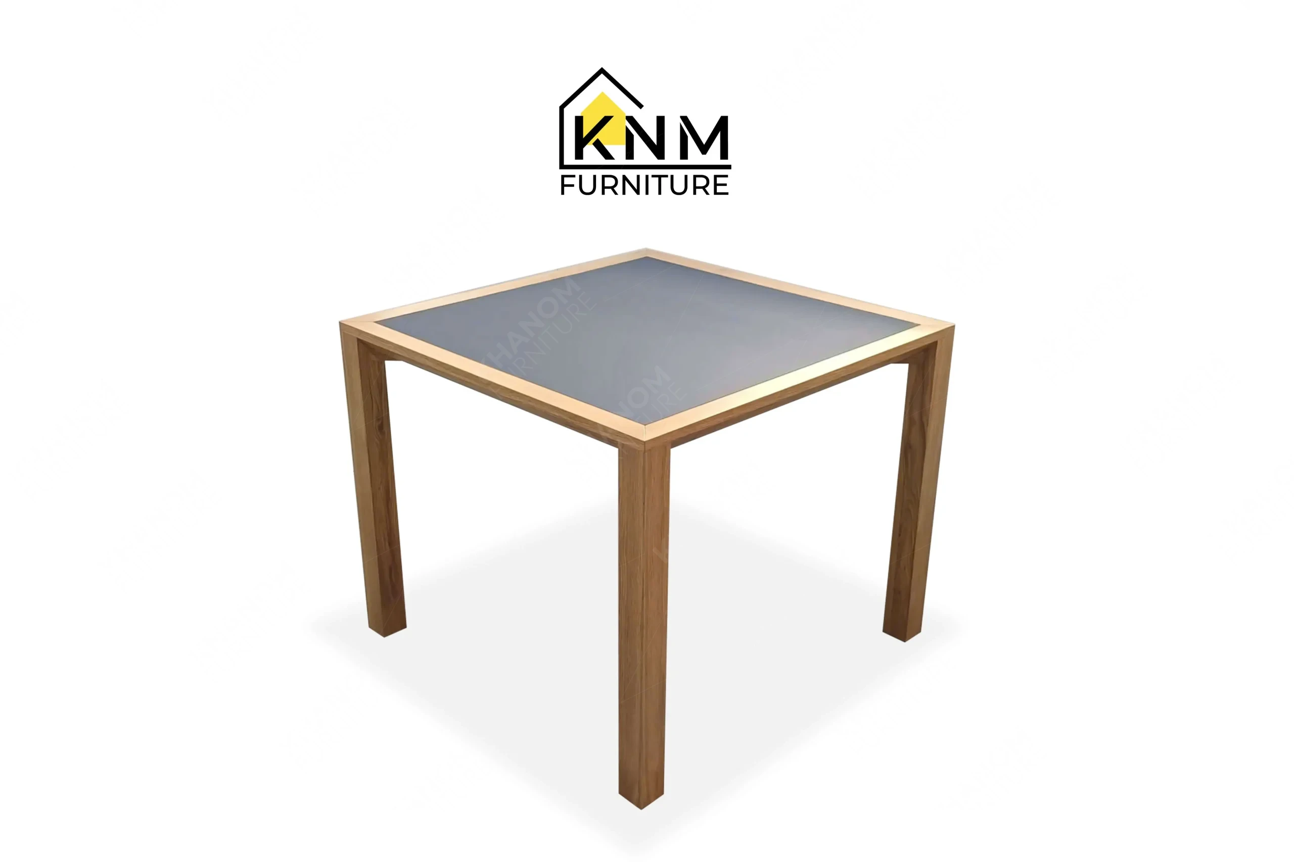 The side profile of the white oak Fenix ADA table highlights the structural proportions and leg thickness specified by Khanom Furniture.