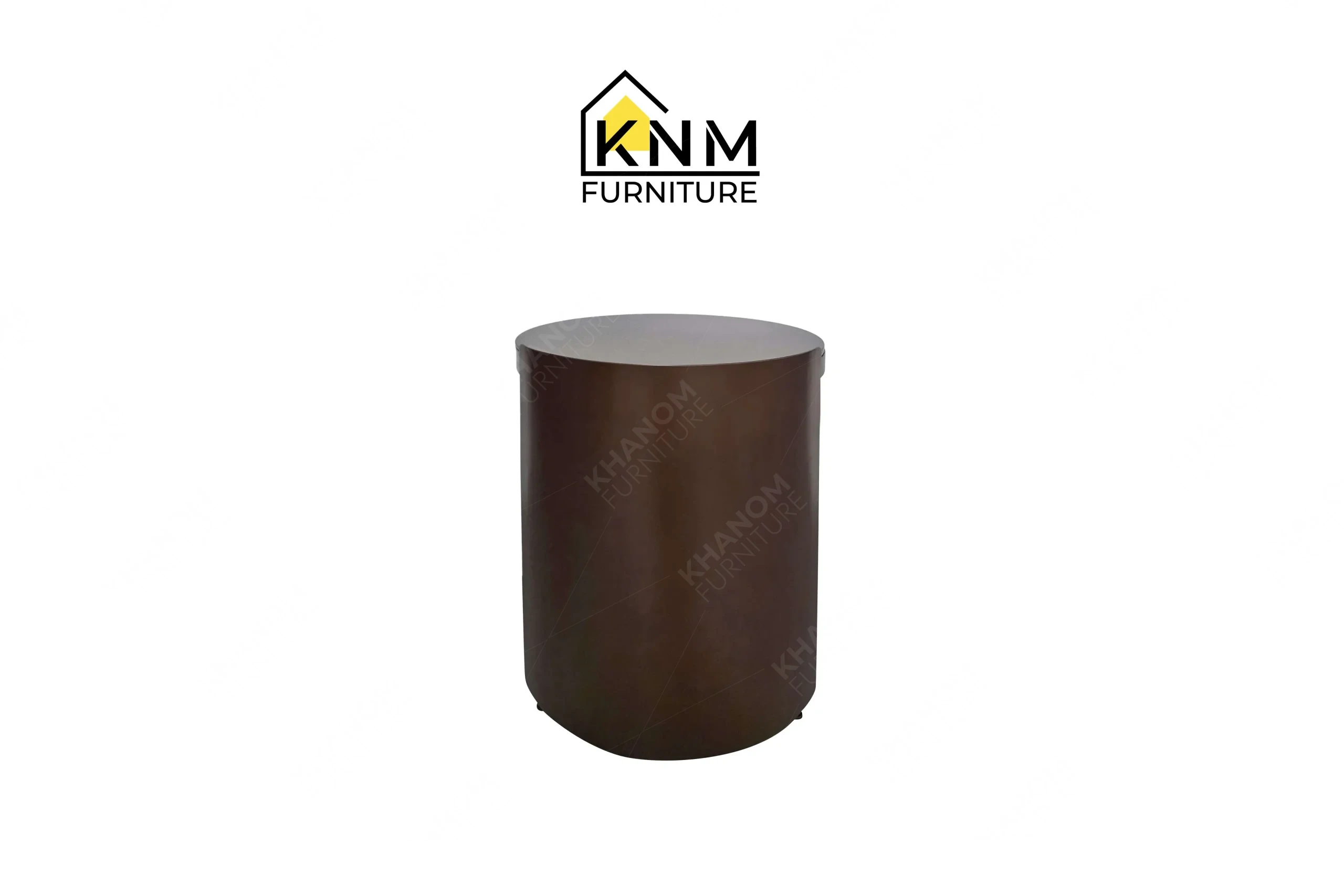 The side profile of the bronze Granex glass C-table highlights the structural depth and C-shaped framework specified by Khanom Furniture.