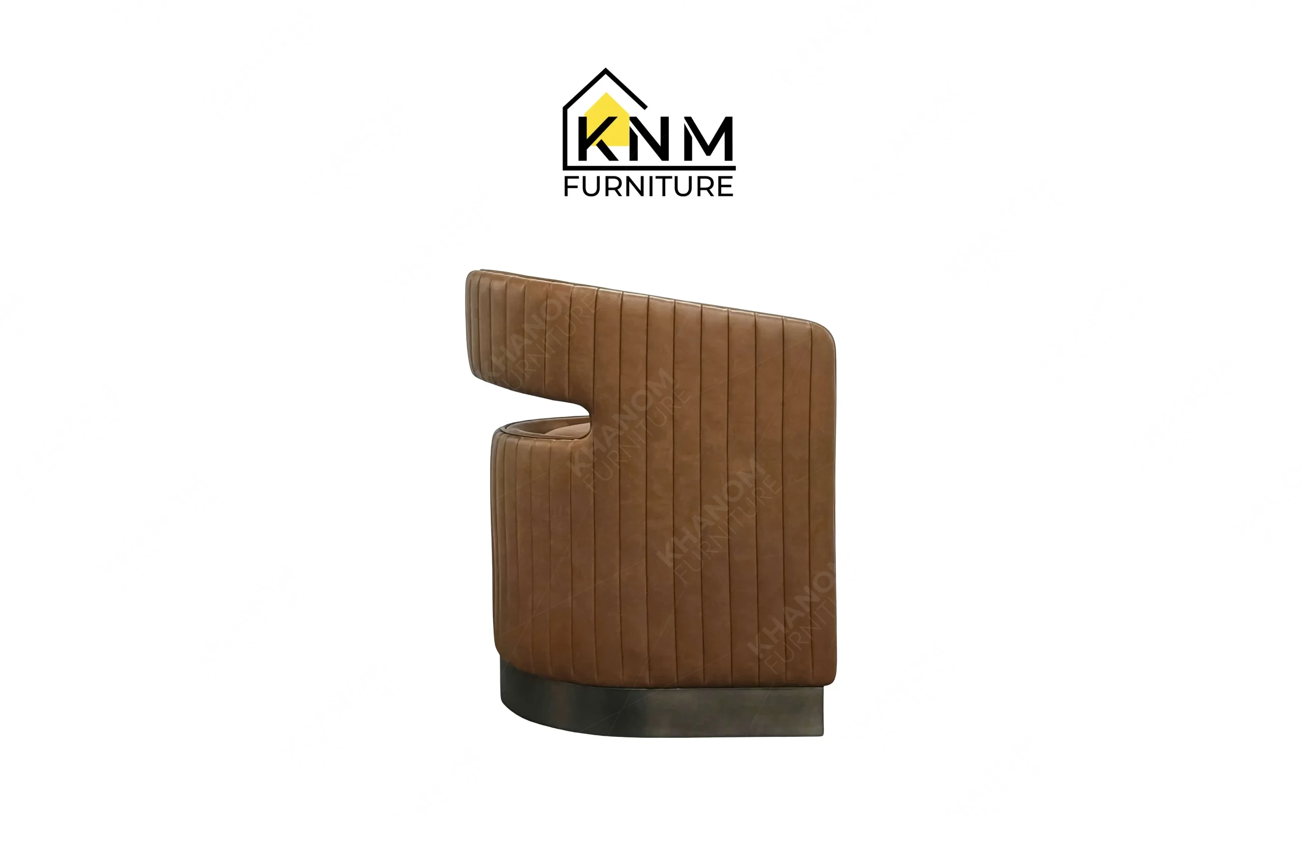 The side profile of the Dark Storm plated dining chair highlights the structural depth and continuous metal plinth specified by Khanom Furniture.