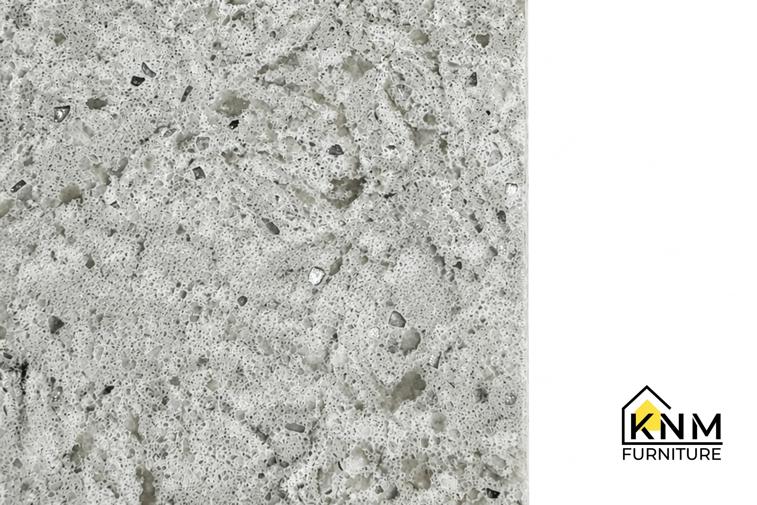 The surface texture detail of the quartz top tambour media dresser manufactured by Khanom Furniture reveals the polished finish of the New Quay Quartz.