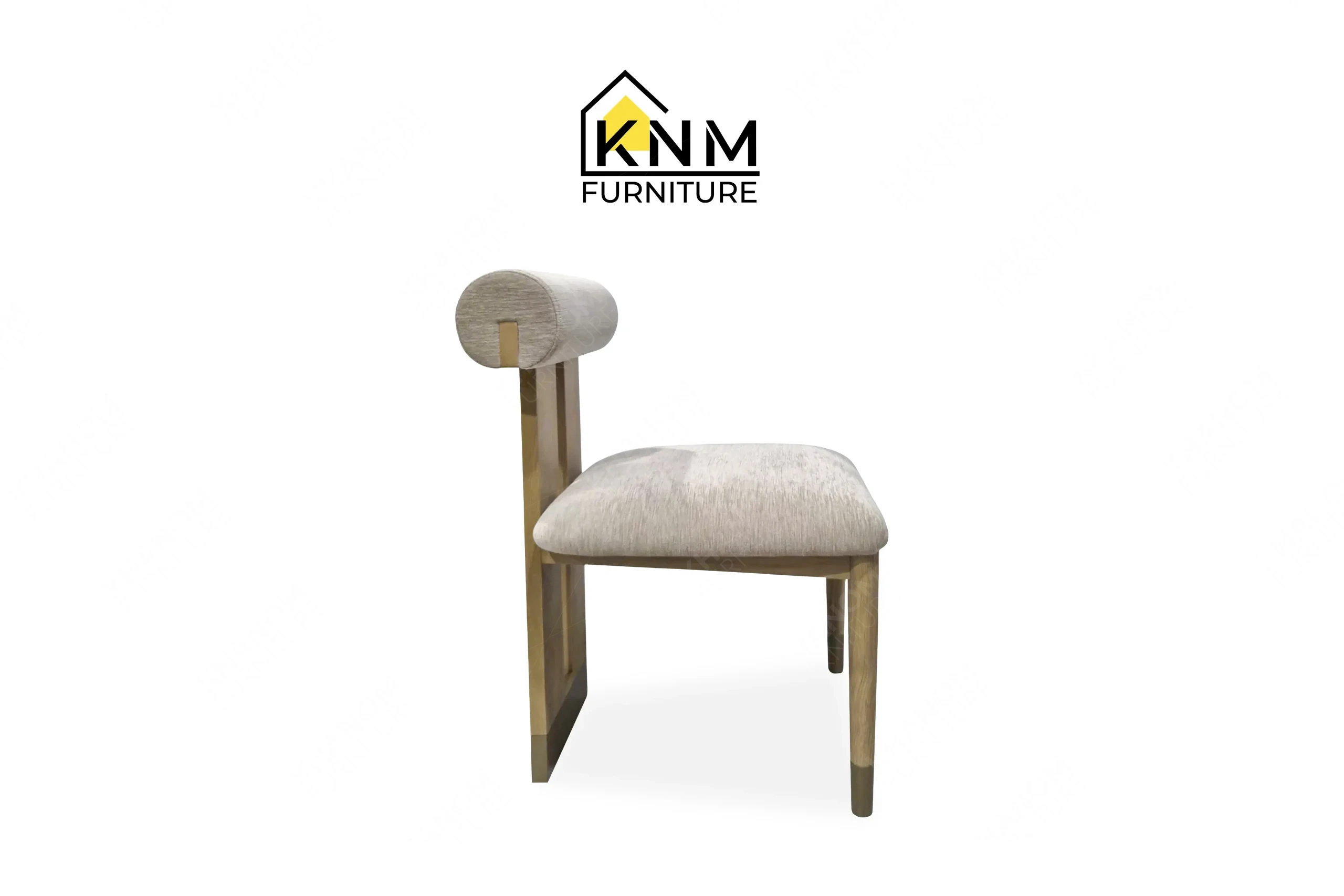 The side profile of the metal sabot ash wood desk chair highlights the structural framing and ergonomic pitch specified by Khanom Furniture.