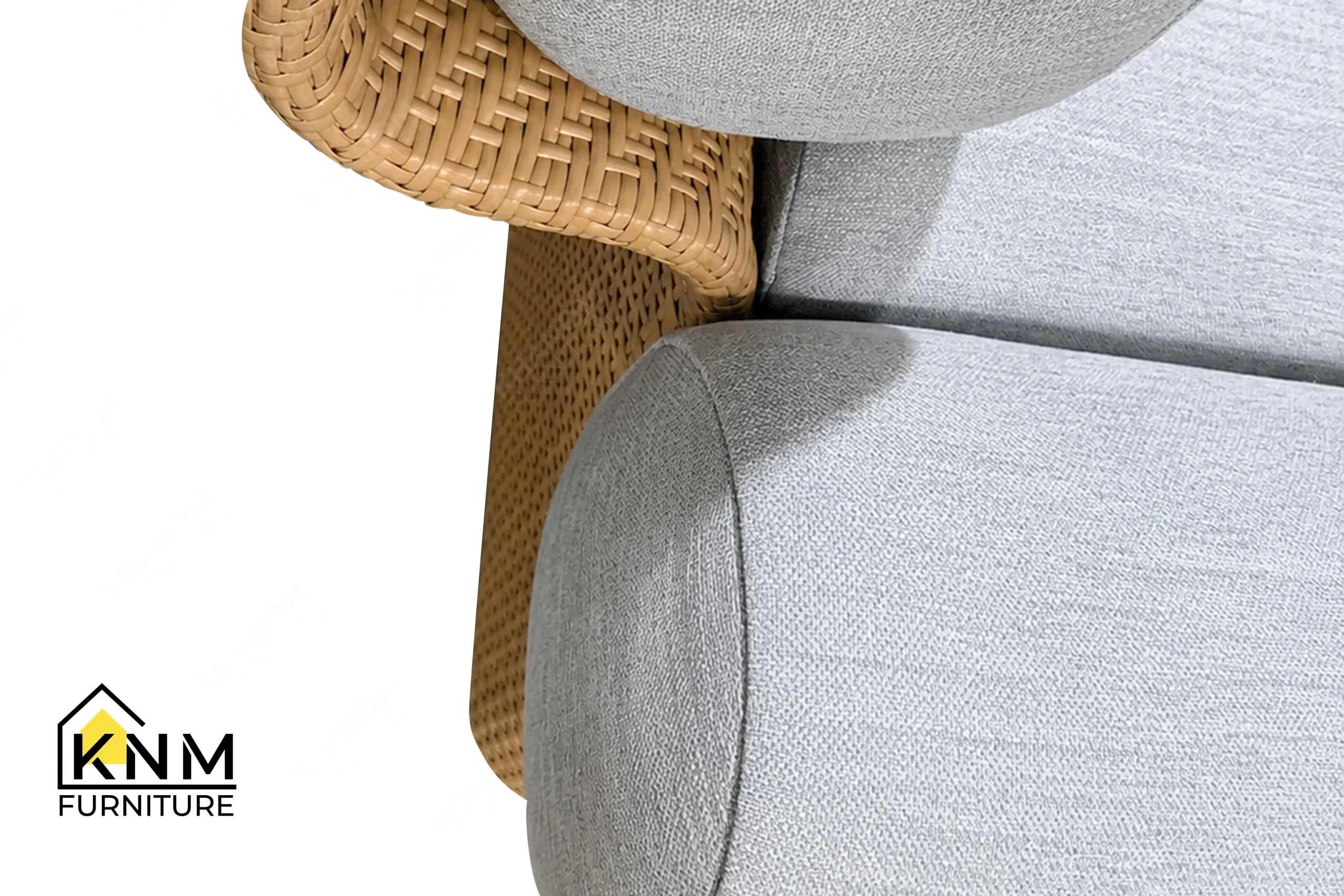 The surface texture detail of the herringbone synthetic caning lounge chair manufactured by Khanom Furniture reveals the concealed Teflon glides.