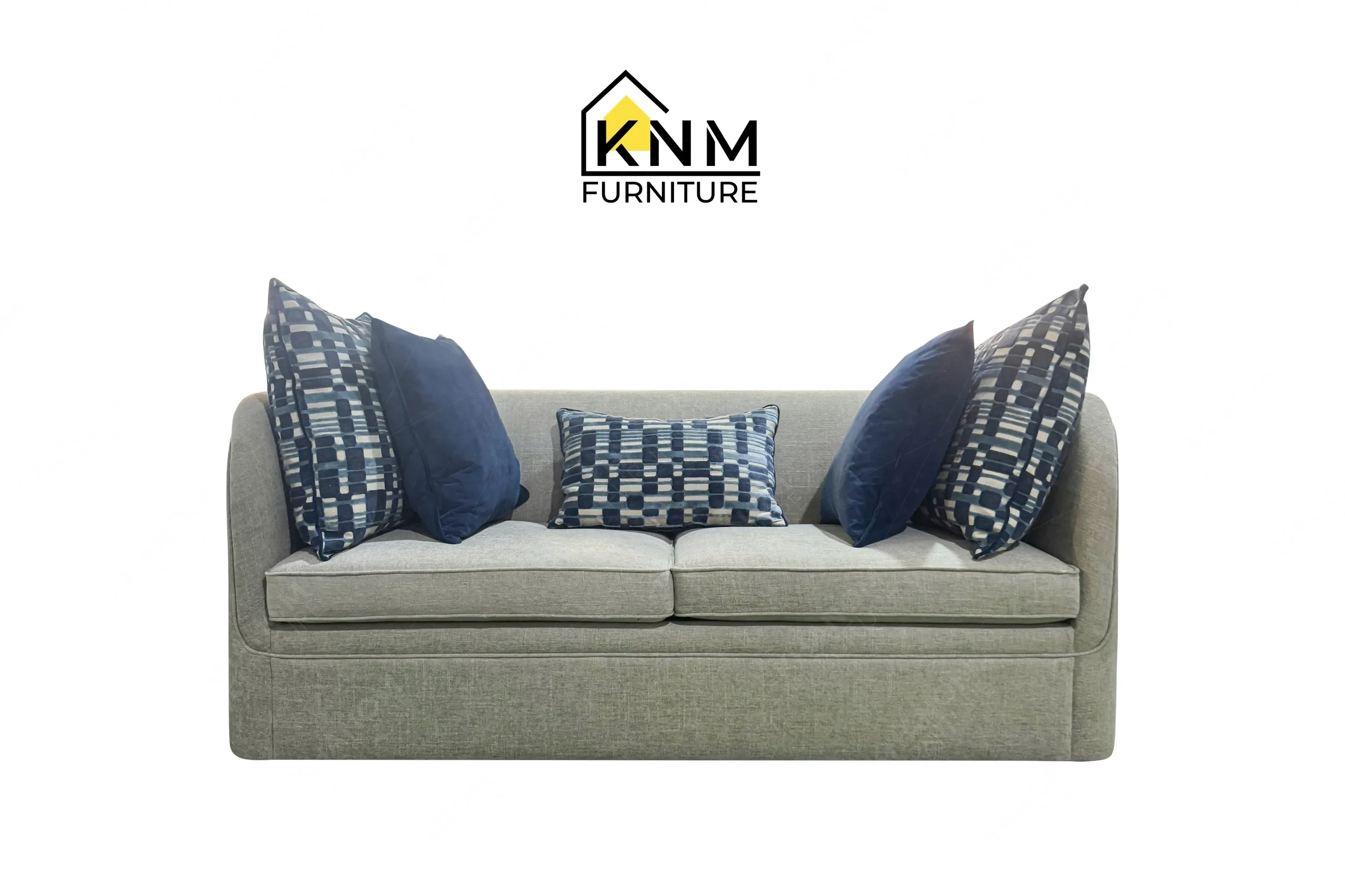 This front view displays the Fabricut Multi-COM Full Size Sofa Sleeper manufactured by Khanom Furniture, highlighting the concealed sleeper frame and linen upholstery.