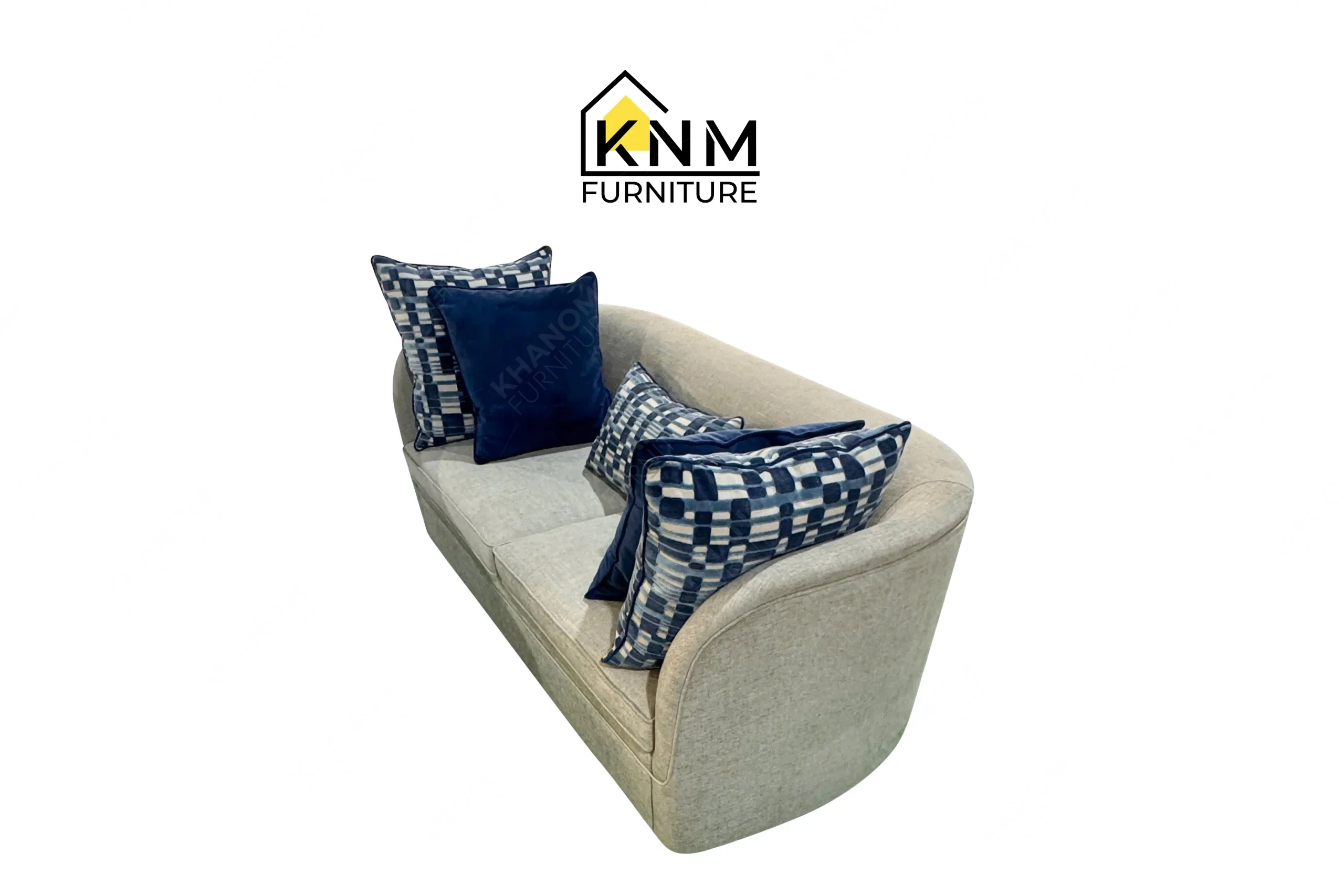 A perspective view illustrating the sweeping arms and tailored body of the Fabricut Multi-COM Full Size Sofa Sleeper produced by Khanom Furniture.