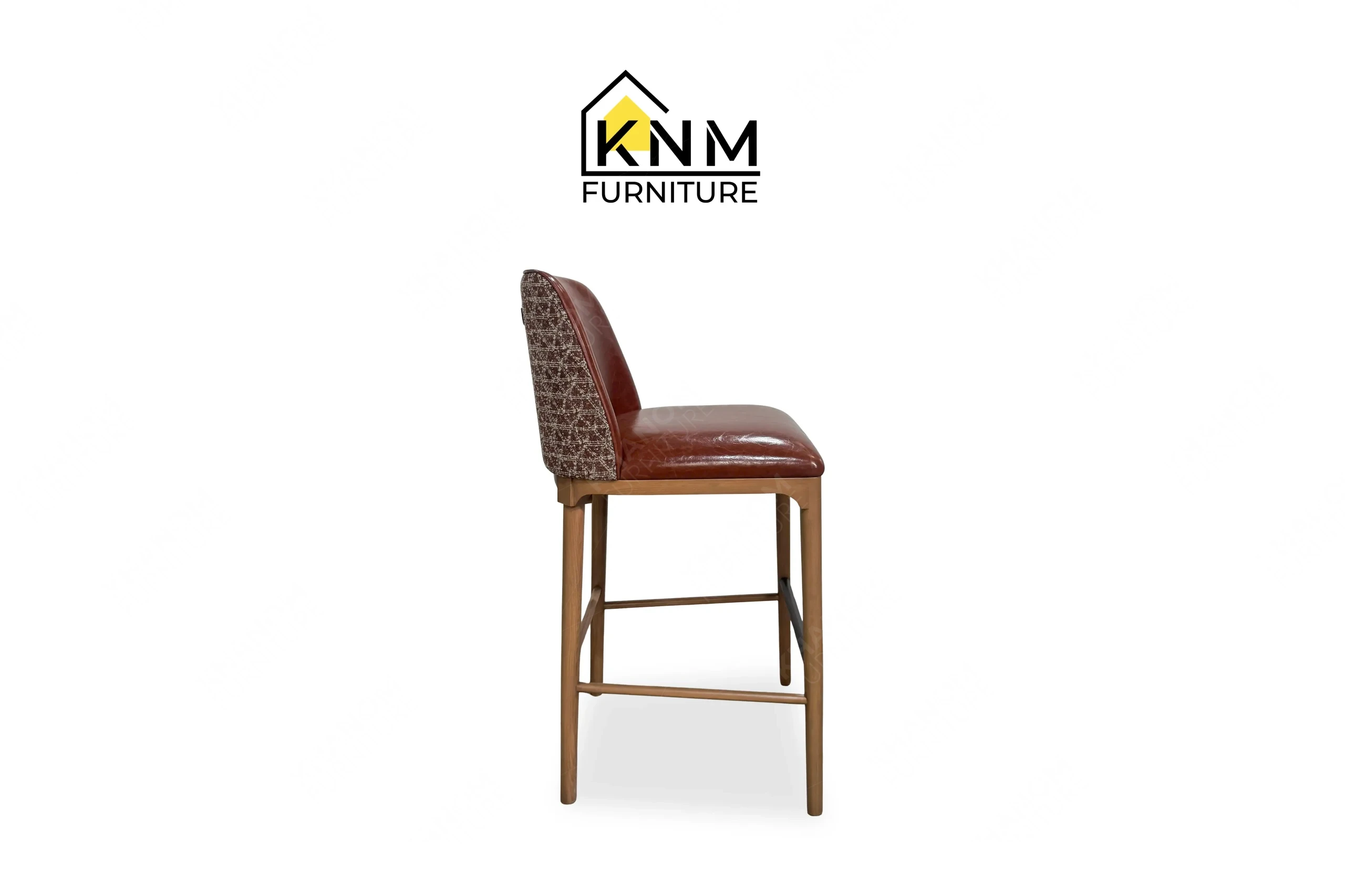 The side profile of the Multi-COM Maple Full Metal Stretcher Barstool highlights the ergonomic pitch and structural framing specified by Khanom Furniture.
