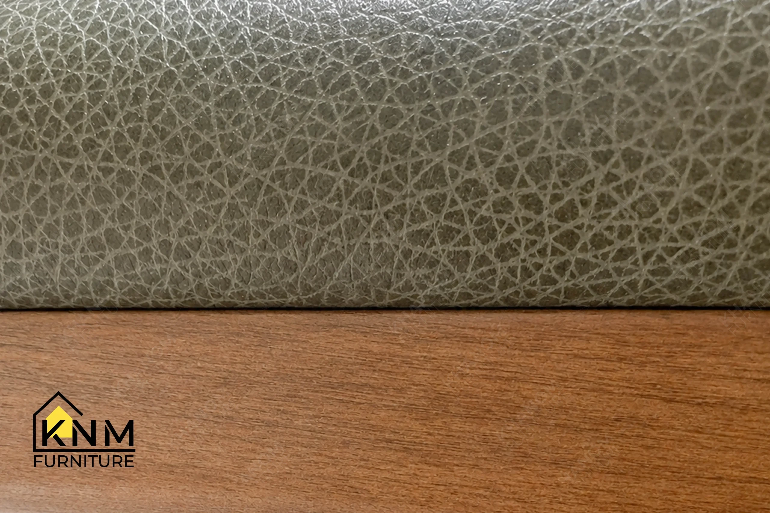 A detailed material zoom of the Maple leather counter bar stool by Khanom Furniture, showing the texture of the commercial Keleen Leather top.