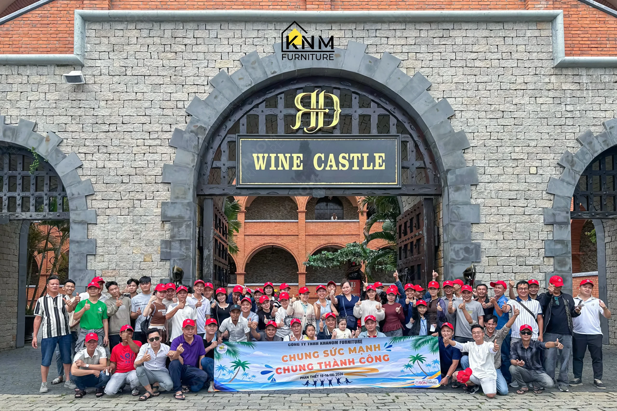 KNM Furniture team group photo at Wine Castle, Sea Links City, Phan Thiết